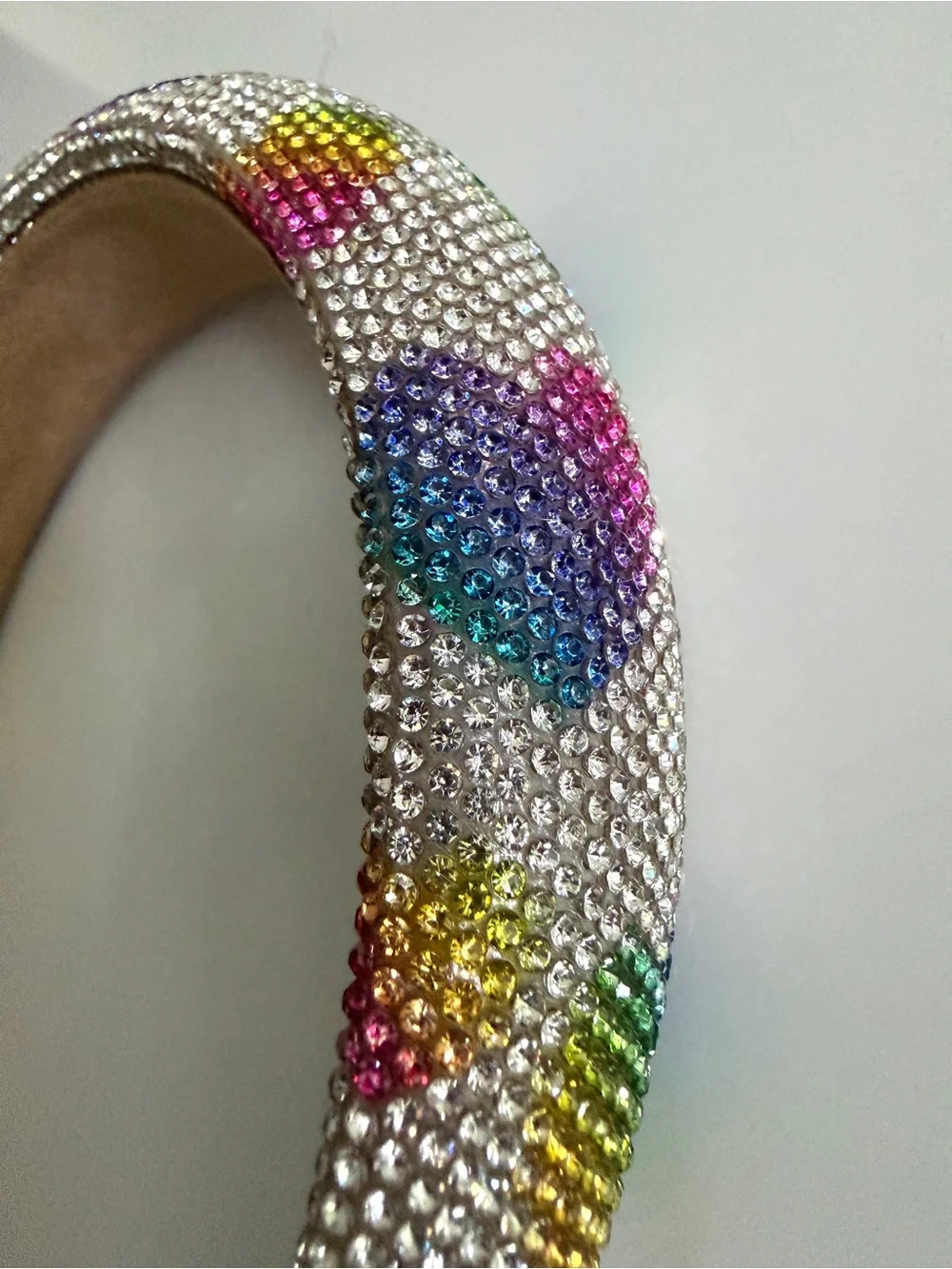 Bari Lynn Fully Crystalized Heart Headband rainbow velvet lined one size